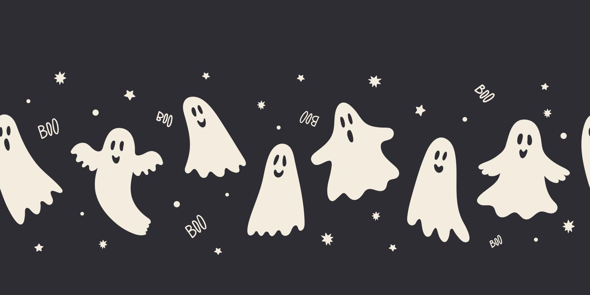 Fun ghosts seamless pattern, cute and spooky Halloween background. Great for textiles, wrapping, cloth, banners, wallpapers. Vector design