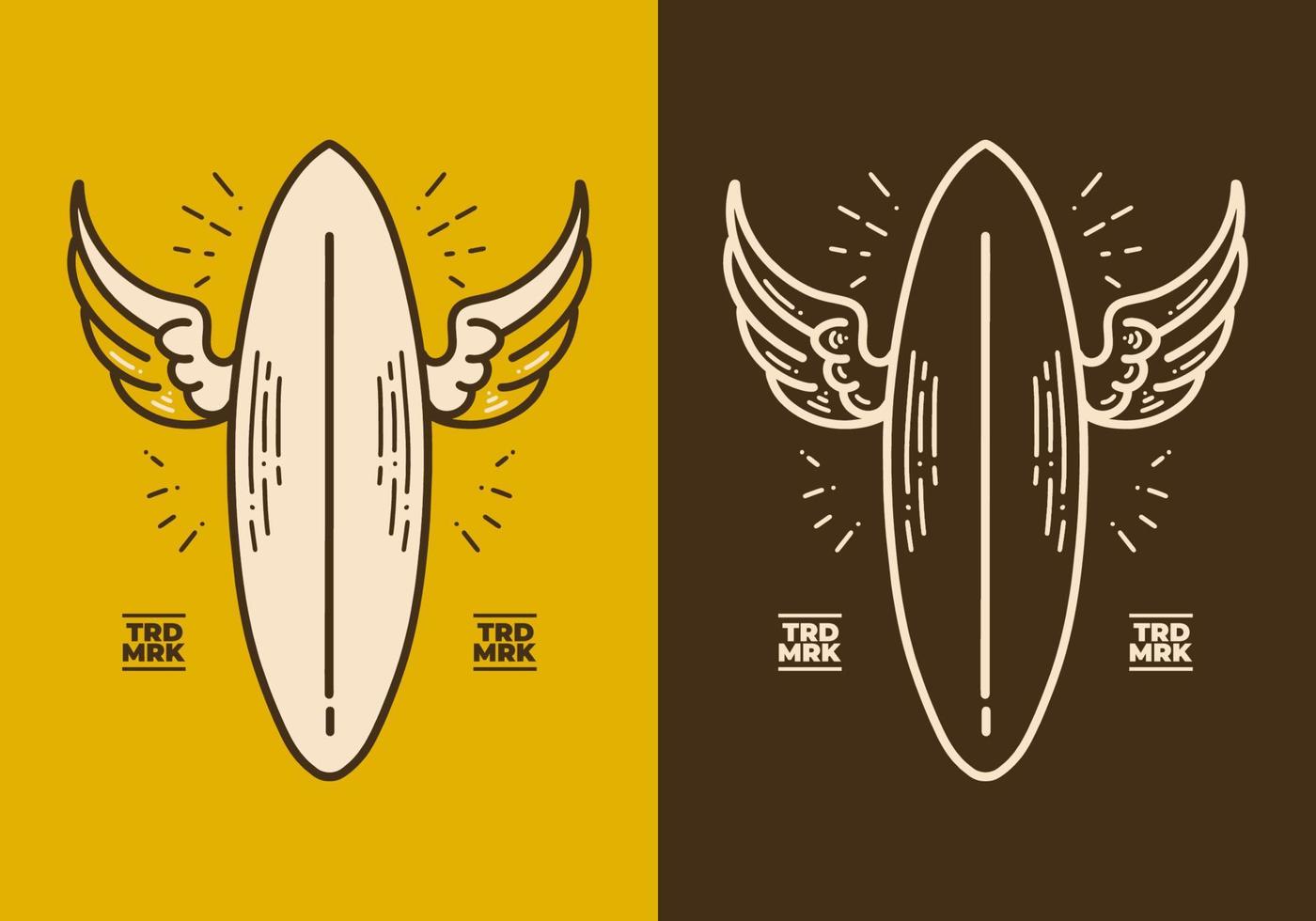 Vintage art design of a surf board with extra wings vector