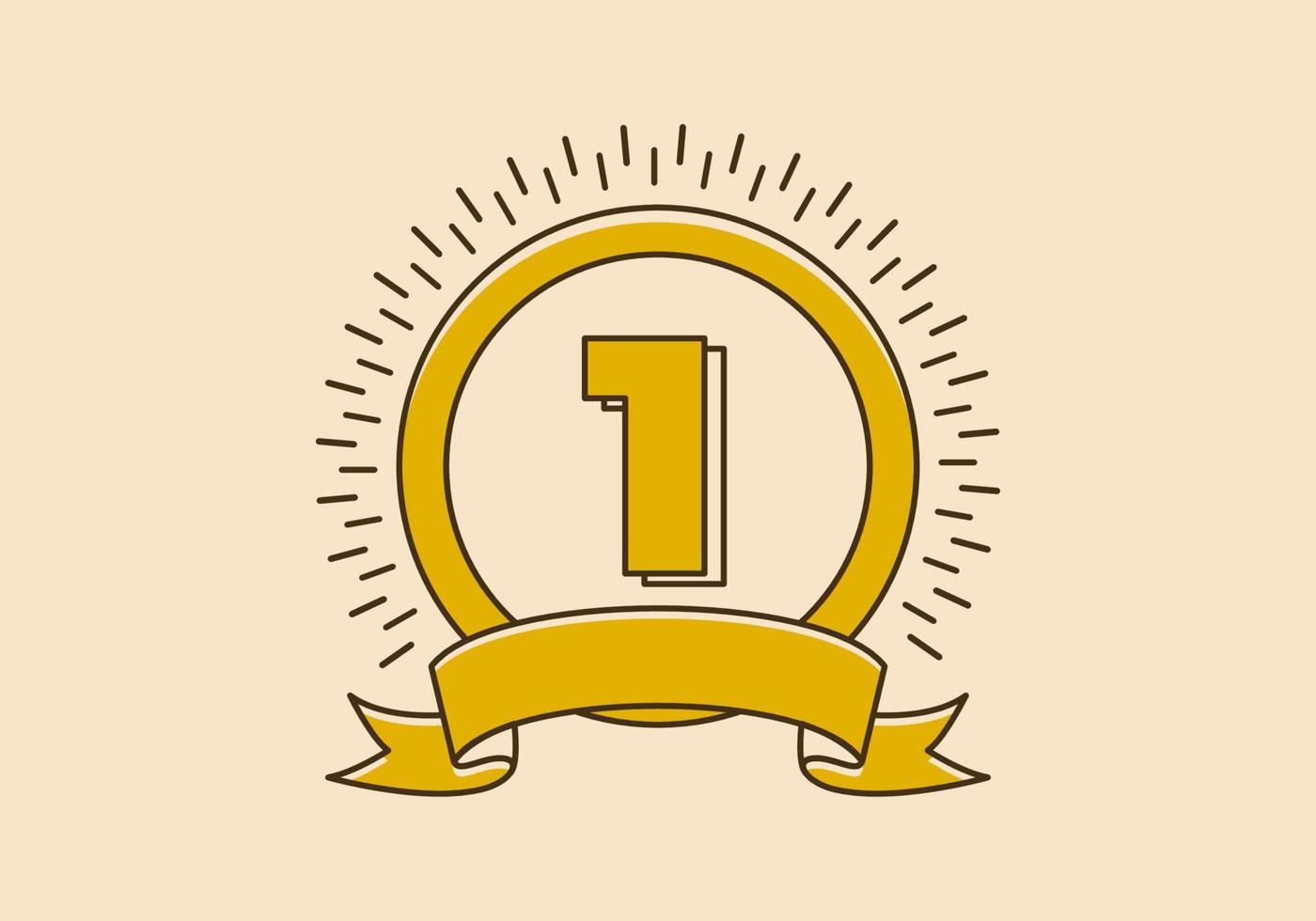 Vintage yellow circle badge with number 1 on it vector