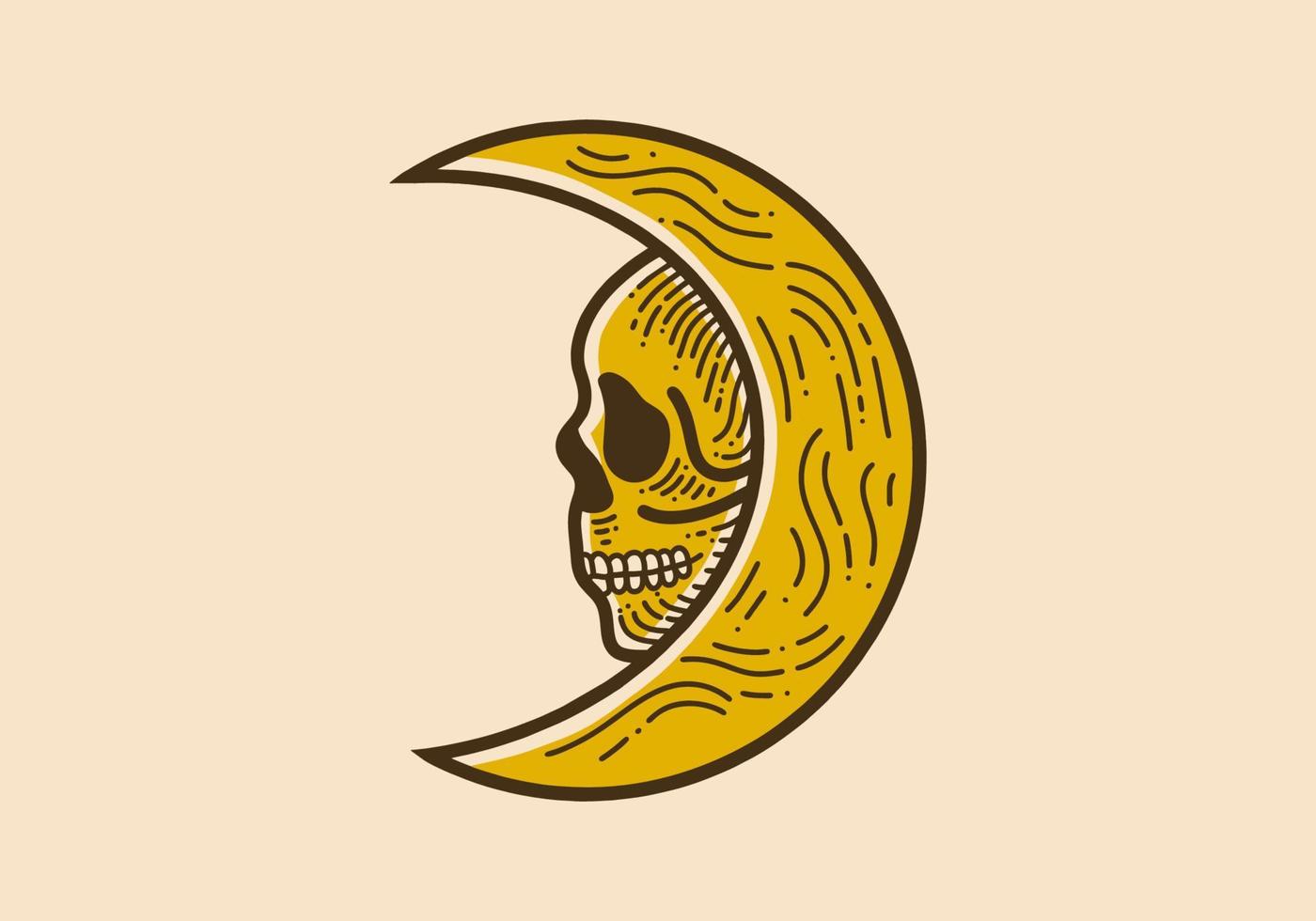 Vintage art illustration of a crescent moon and skull vector