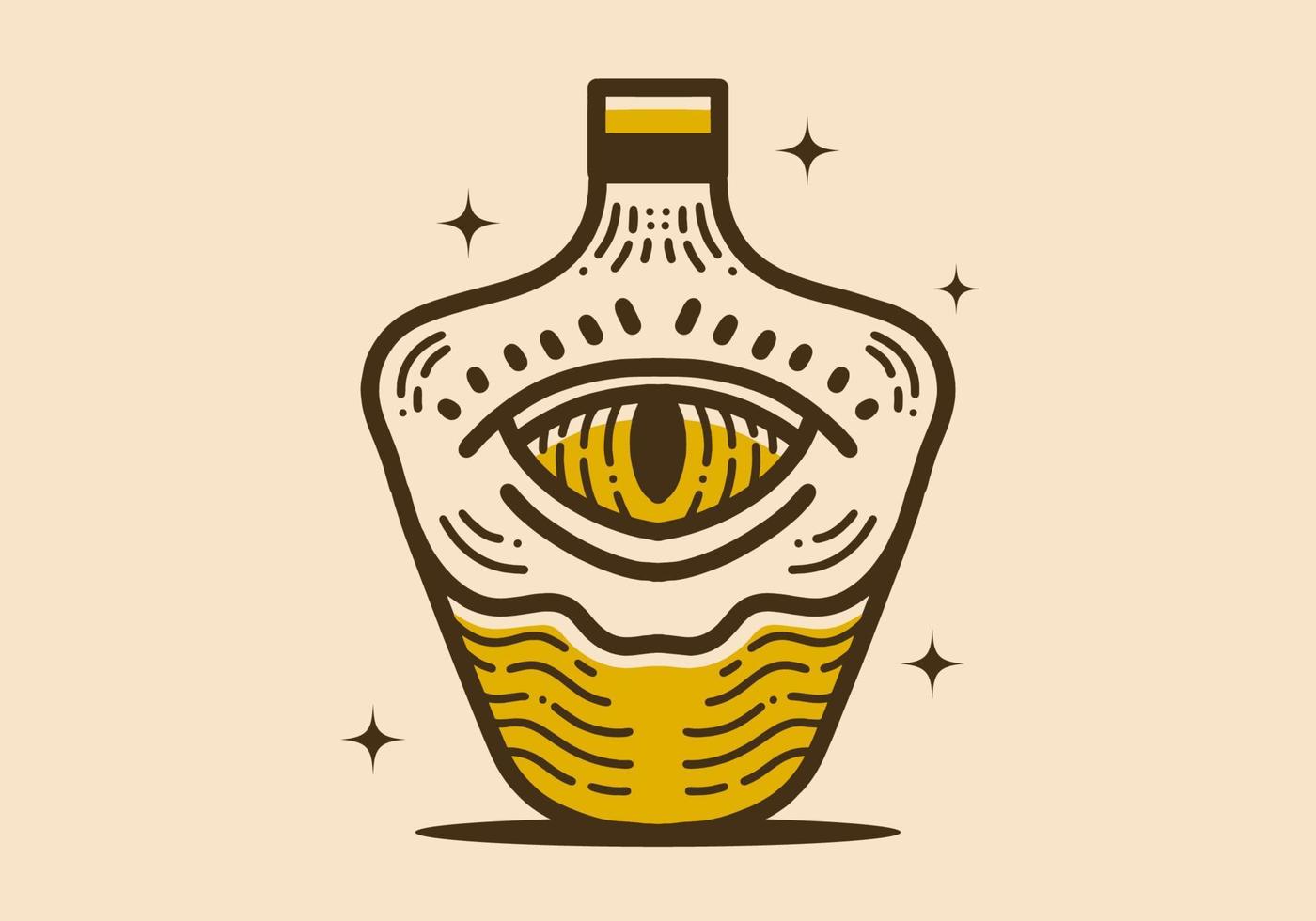 ilustración de arte vintage de una botella de vidrio con un ojo en el medio vector