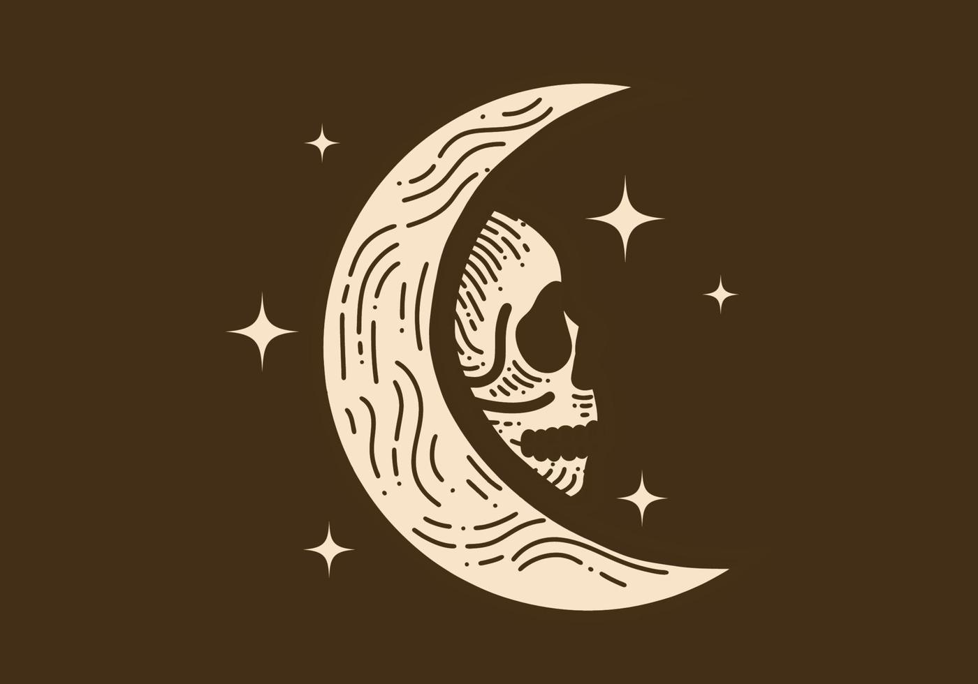 Line art drawing of a moon and skull vector