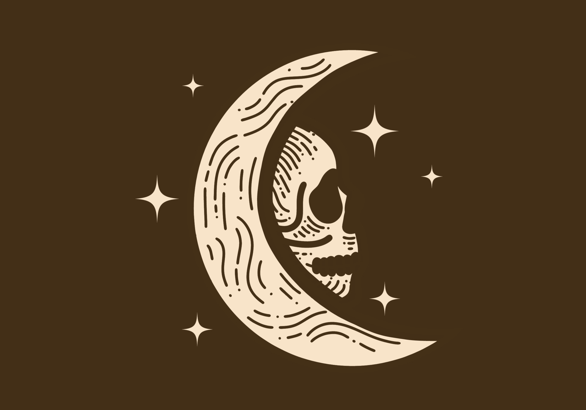 Line art drawing of a moon and skull 12466558 Vector Art at Vecteezy