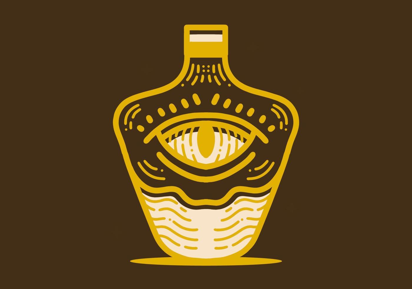 Line art drawing of a bottle and devil eye vector