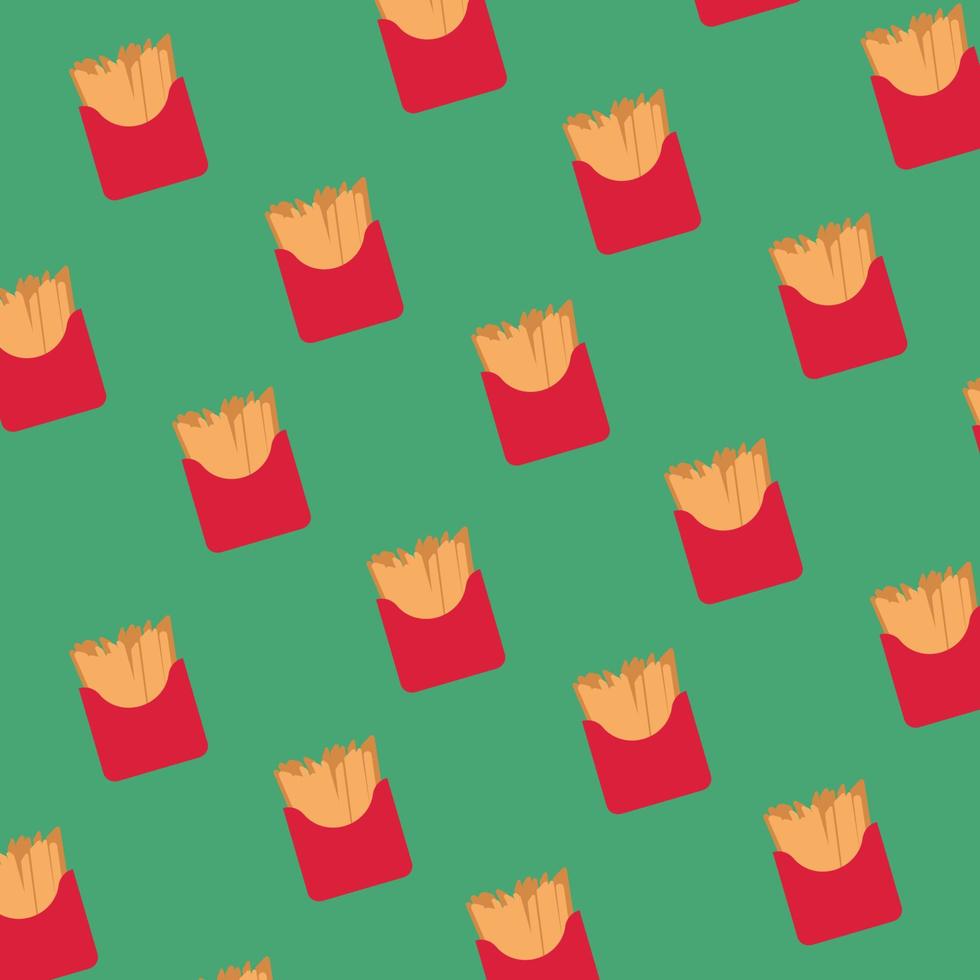 french fries pattern on  green background. Vector fast food