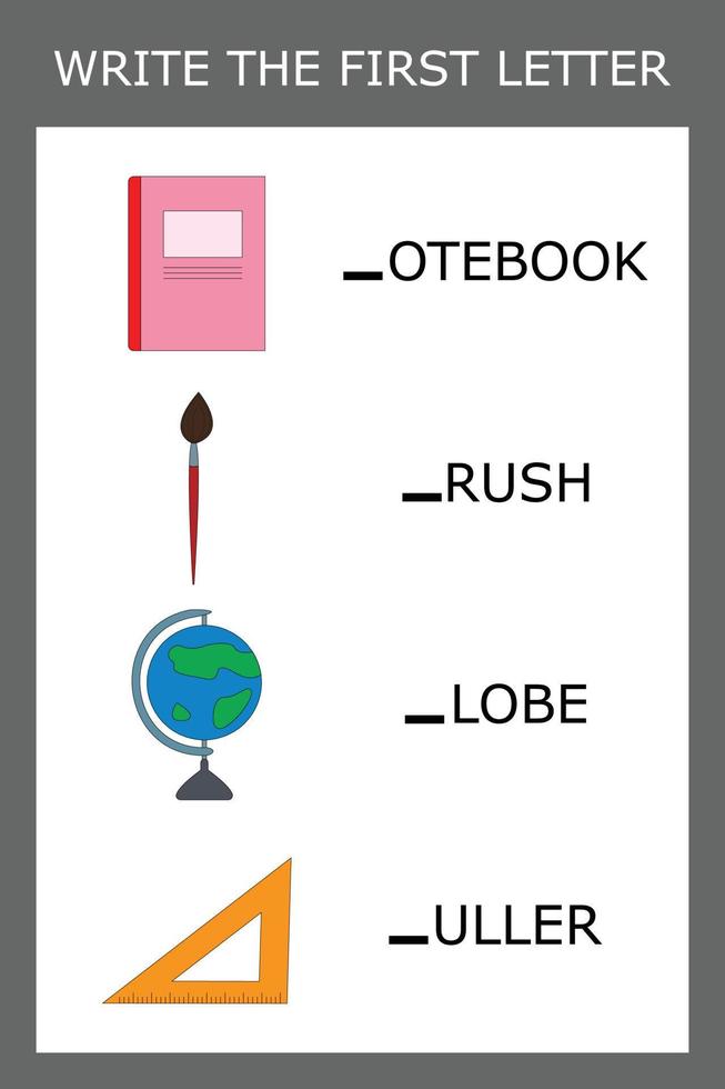 Find the first letter of the word  . Educational game for children. vector