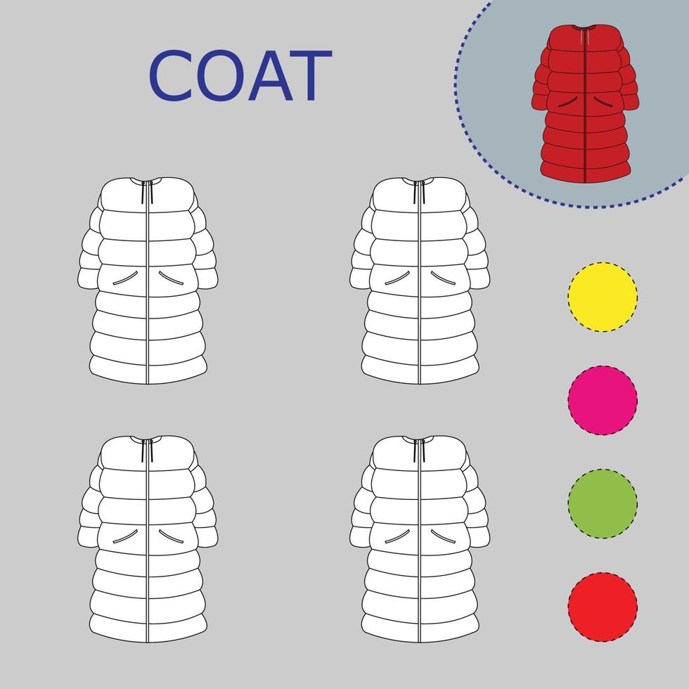 Coloring book of a  coat. Educational creative games for preschool children vector