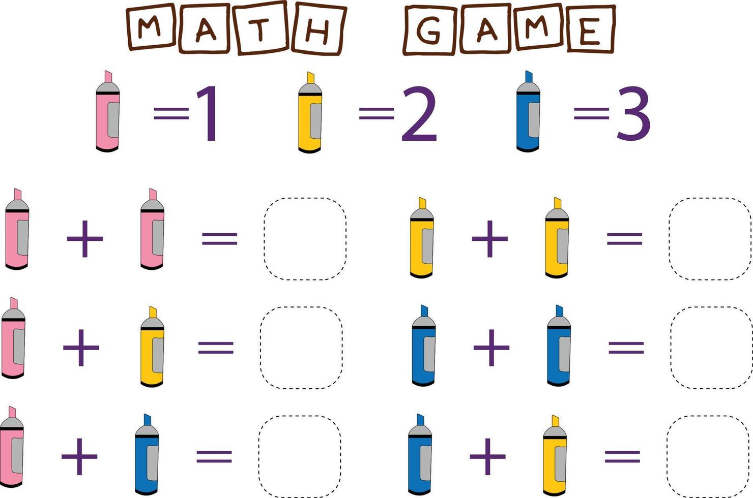 diseño de vector de hoja de trabajo, tarea para calcular la respuesta y conectarse al número correcto. juego de lógica para niños.