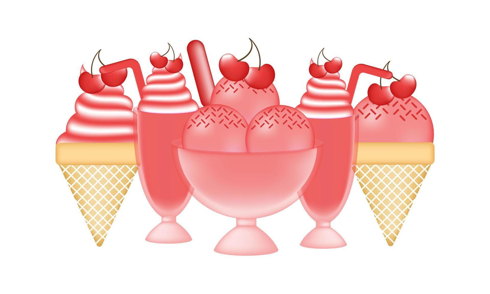 cherry ice cream illustration with mesh technique vector