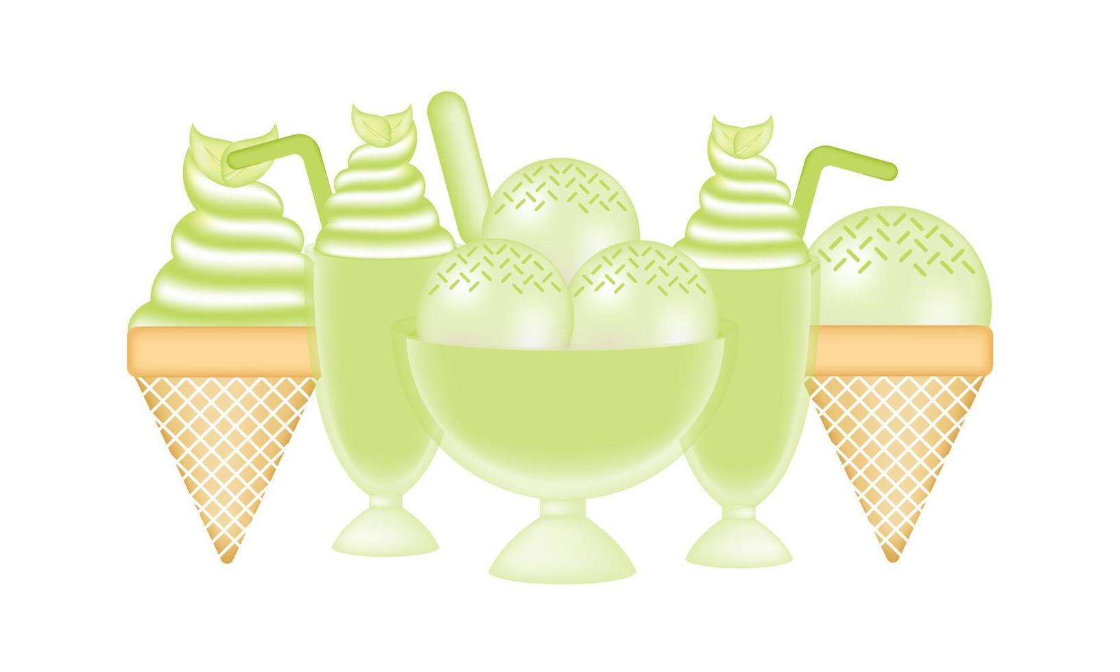 green tea ice cream illustration with mesh technique vector
