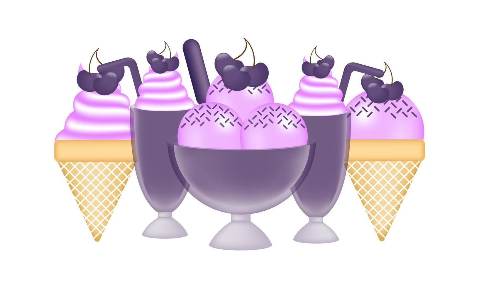 grape ice cream illustration with mesh technique vector