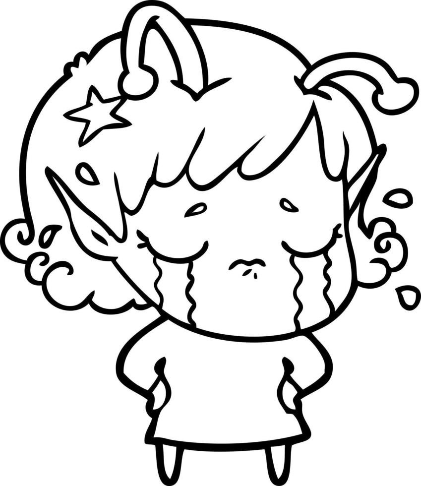 cartoon crying alien girl vector