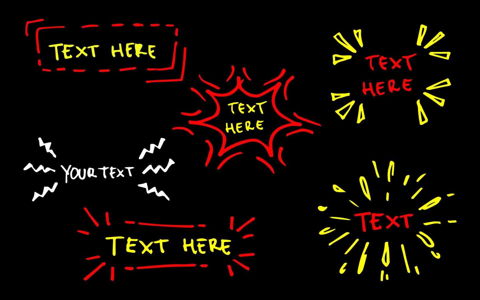 Vector hand drawn collection of design  elements for emphasis text in comic style
