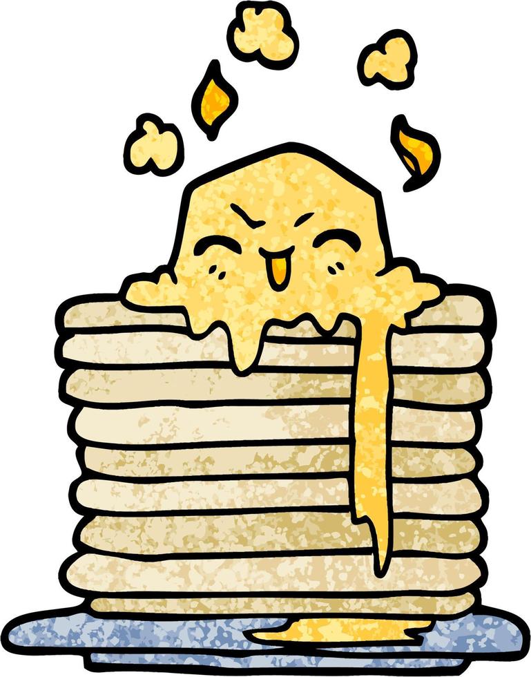 grunge textured illustration cartoon butter melting on pancakes vector