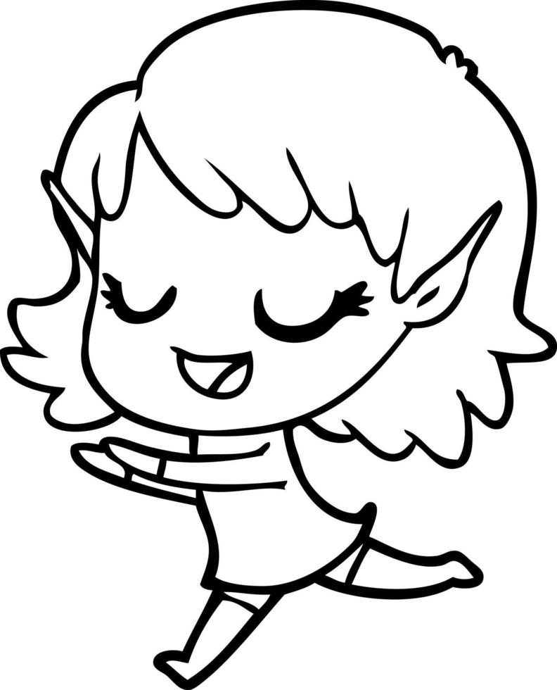 happy cartoon elf girl running vector