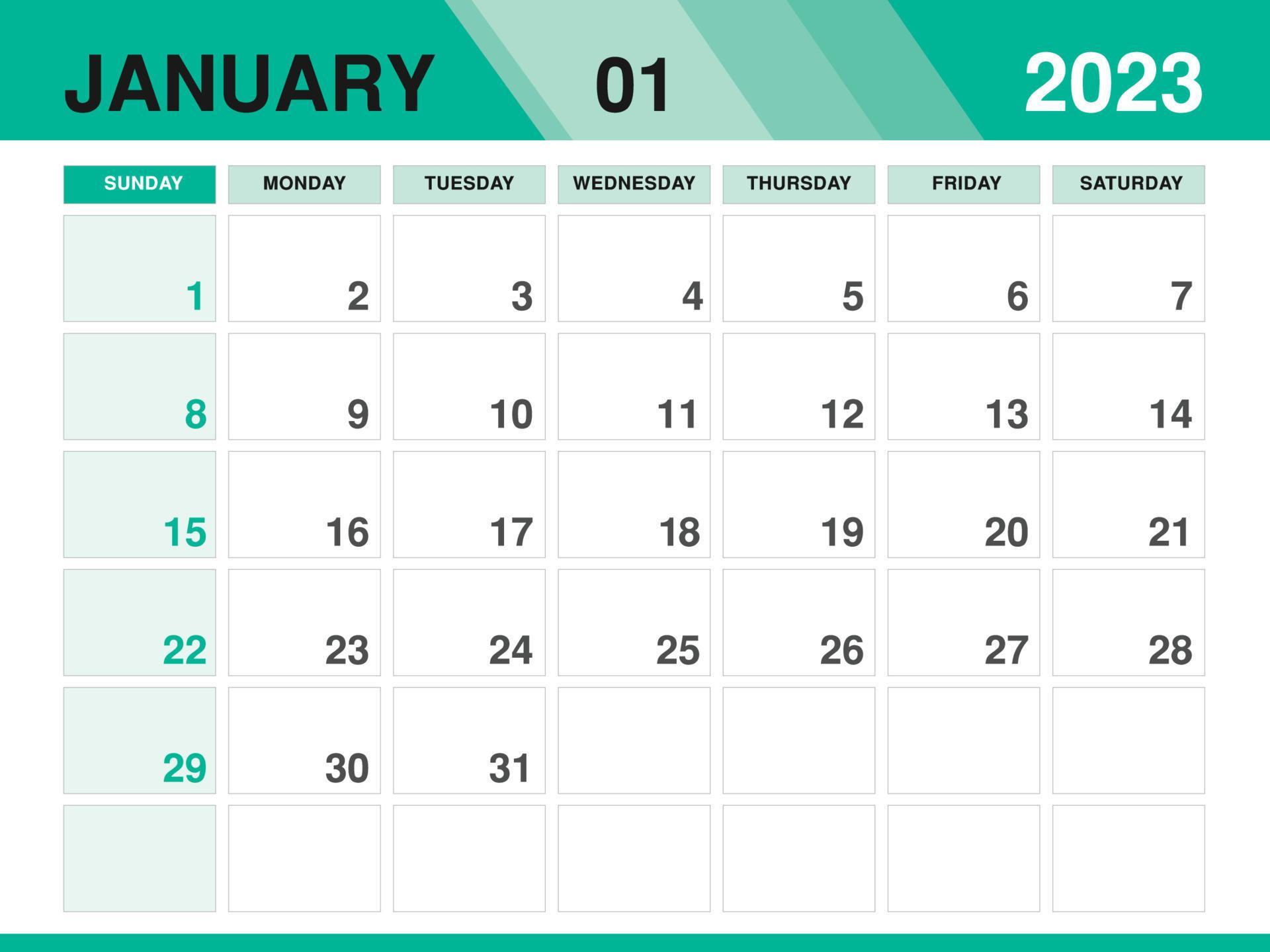 January 2023 Template Calendar 2023 Template Vector Planner Monthly