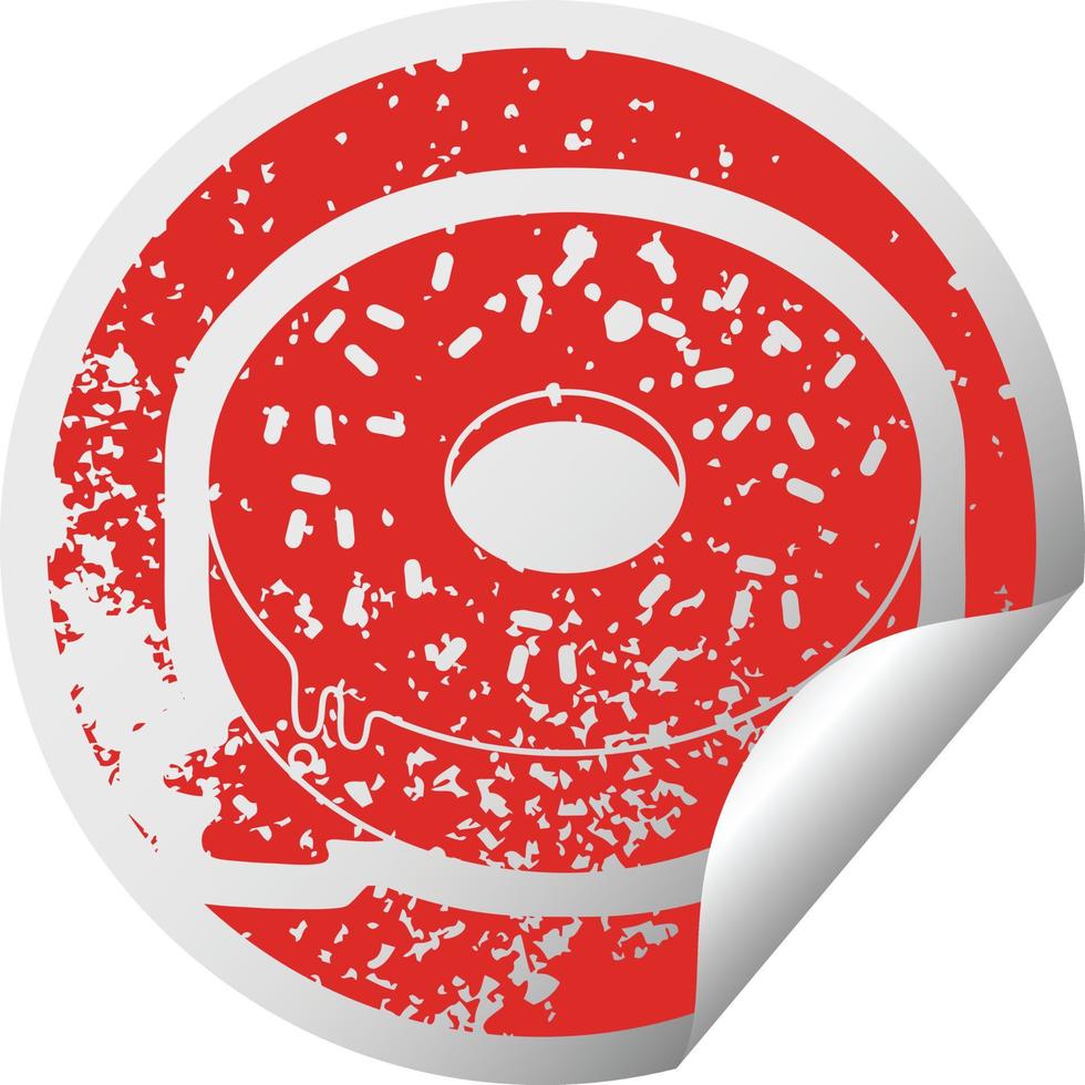 distressed sticker icon illustration of a tasty iced donut vector