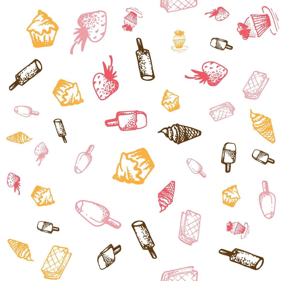 Food hand-drawn sketch line icons seamless pattern on white background vector