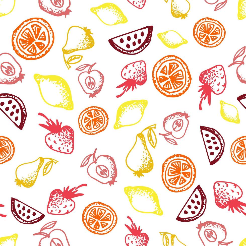 Food hand-drawn sketch line icons seamless pattern on white background vector