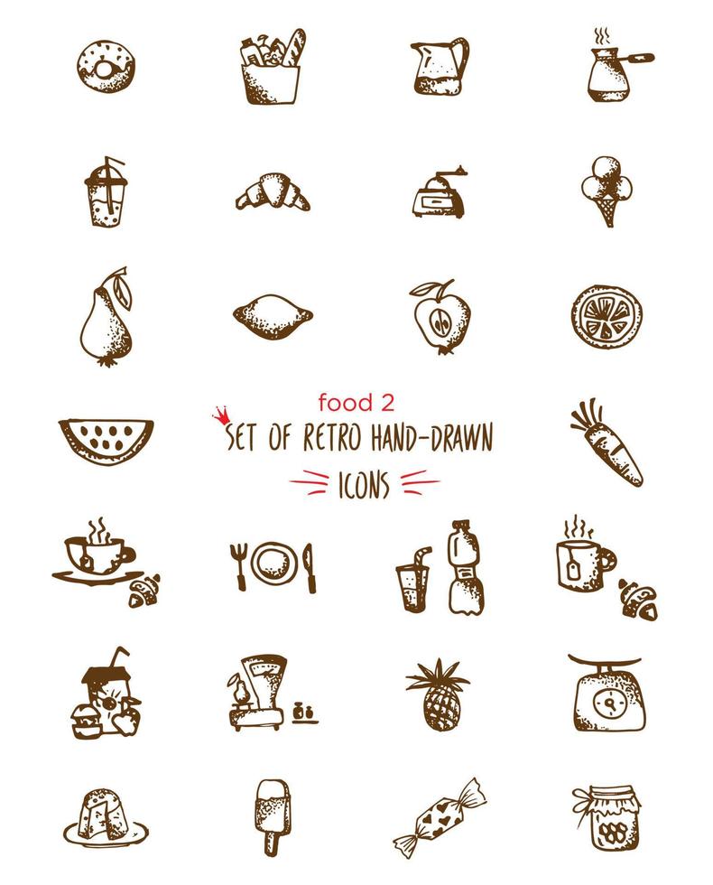 Food hand-drawn sketch line icons Fruits and drinks vector