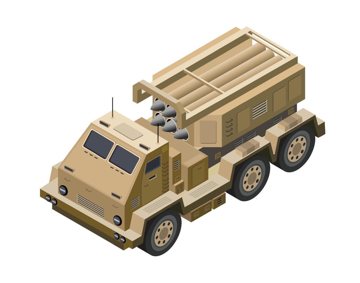 sistemas de cohetes de lanzamiento múltiple vehículos del ejército misiles del ejército camuflaje de defensa. ilustración vectorial 3d isométrica. vector