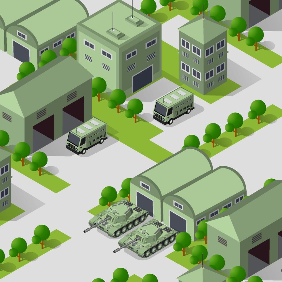 Background 3D illustration army armed troop isometric armed military transport objects and war equipment force graphic elements tank machine vector