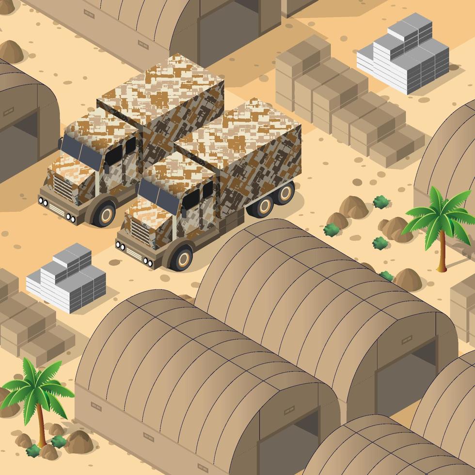 Background 3D illustration army armed troop isometric armed military transport objects and war equipment force graphic elements tank machine vector