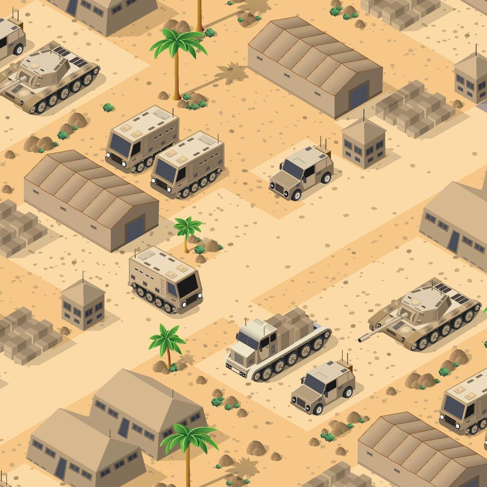 Background 3D illustration army armed troop isometric armed military transport objects and war equipment force graphic elements tank machine vector