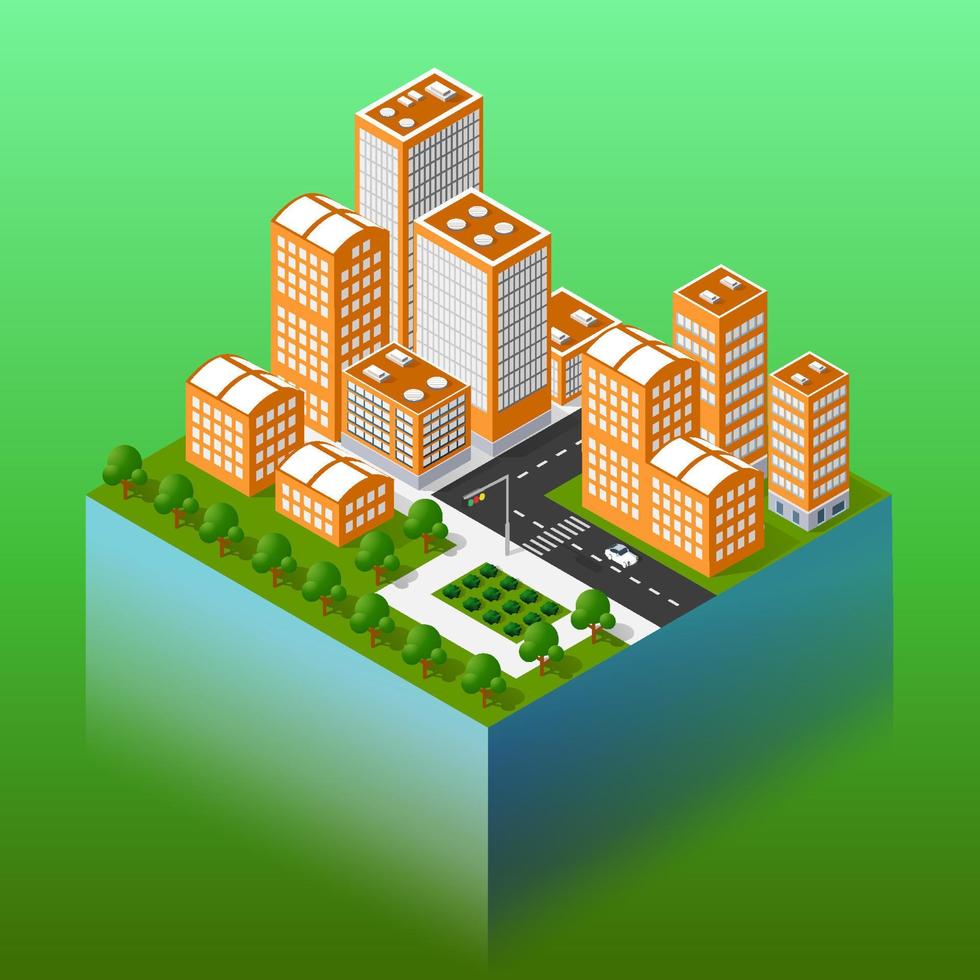 isometric smart blue ultraviolet city at night with lights. The town of the future is futuristic with skyscrapers lanterns streets and houses. 3D illustration. vector