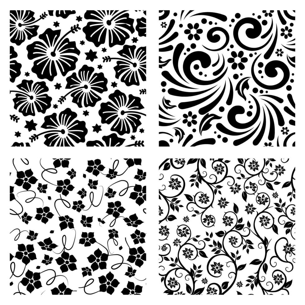 silueta de un patrón floral en blanco y negro conjunto de vector de archivo de corte pastel de azulejo sin costuras