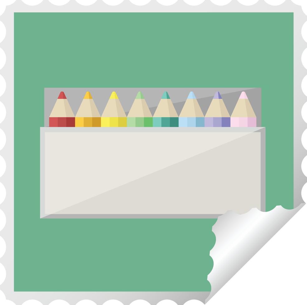 pack of coloring pencils graphic square sticker stamp vector