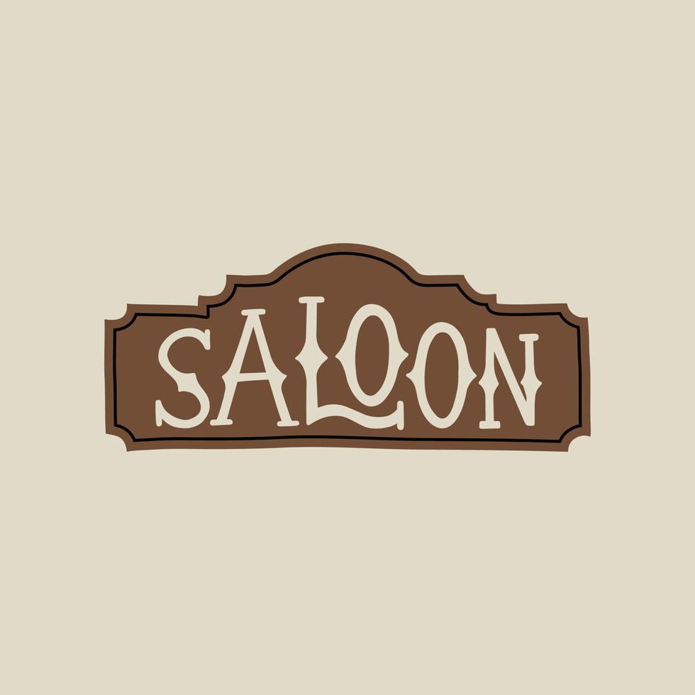 Wild west element in modern style flat, line style. Hand drawn vector illustration of old western saloon sign, bar entrance, tavern cartoon design. Cowboy patch, badge, emblem.