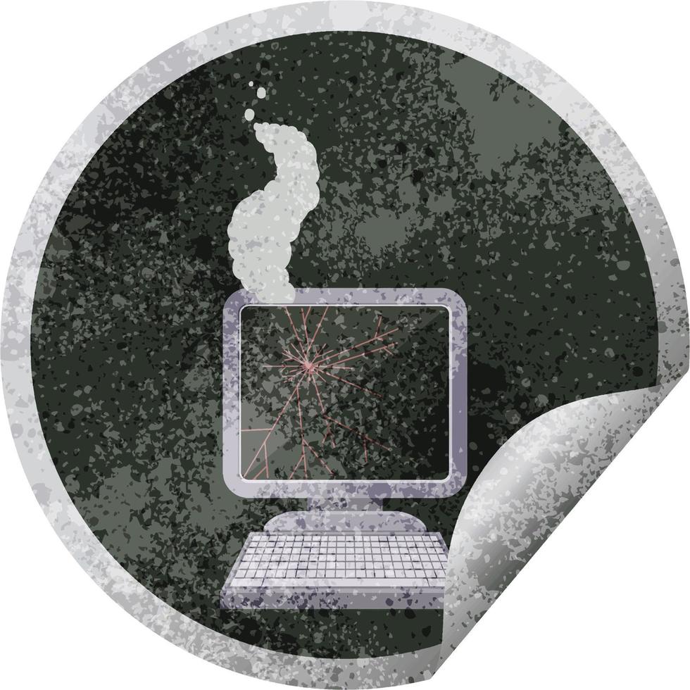 broken computer graphic vector illustration circular sticker