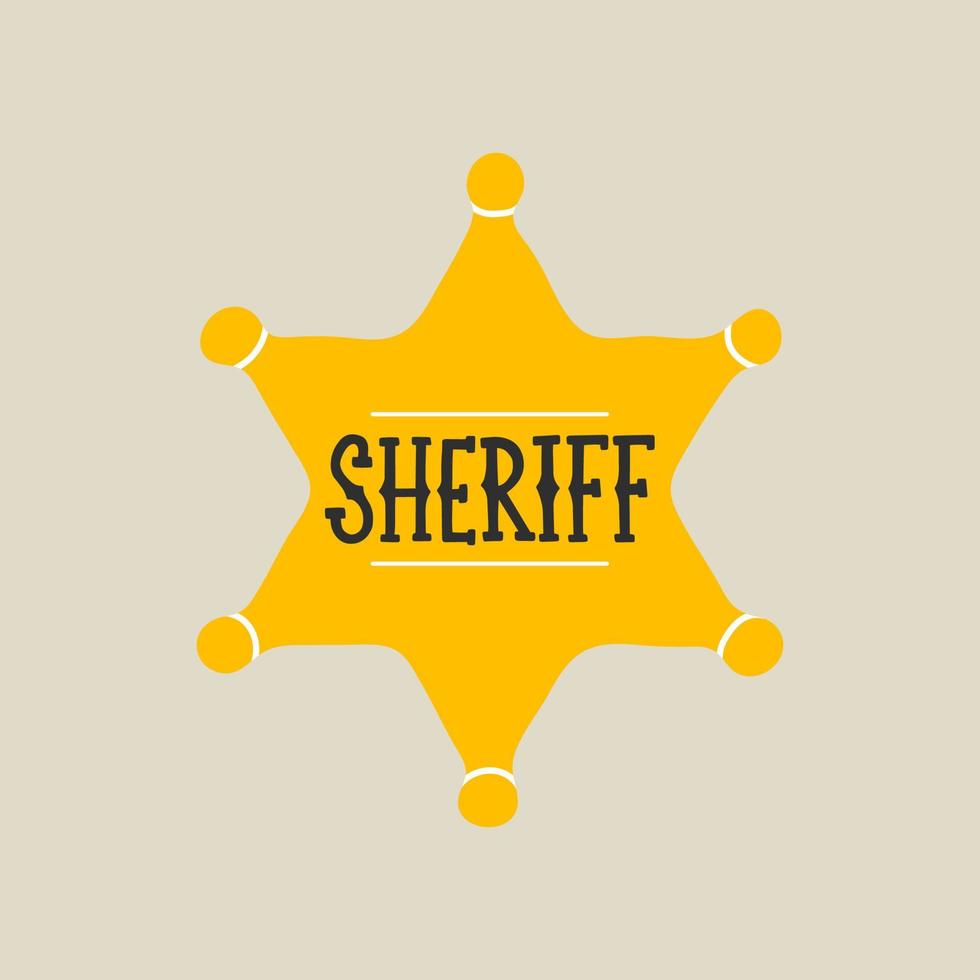 Wild west element in modern style flat, line style. Hand drawn vector illustration of old western cowboy Sheriff star, cartoon design. Cowboy patch, badge, emblem, logo.