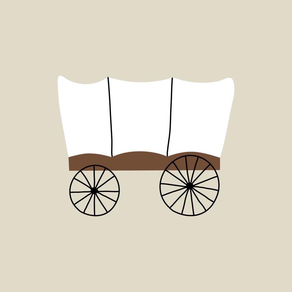 Wild west element in modern style flat, line style. Hand drawn vector illustration of old western wagon, carriage cartoon design. Cowboy patch, badge, emblem.
