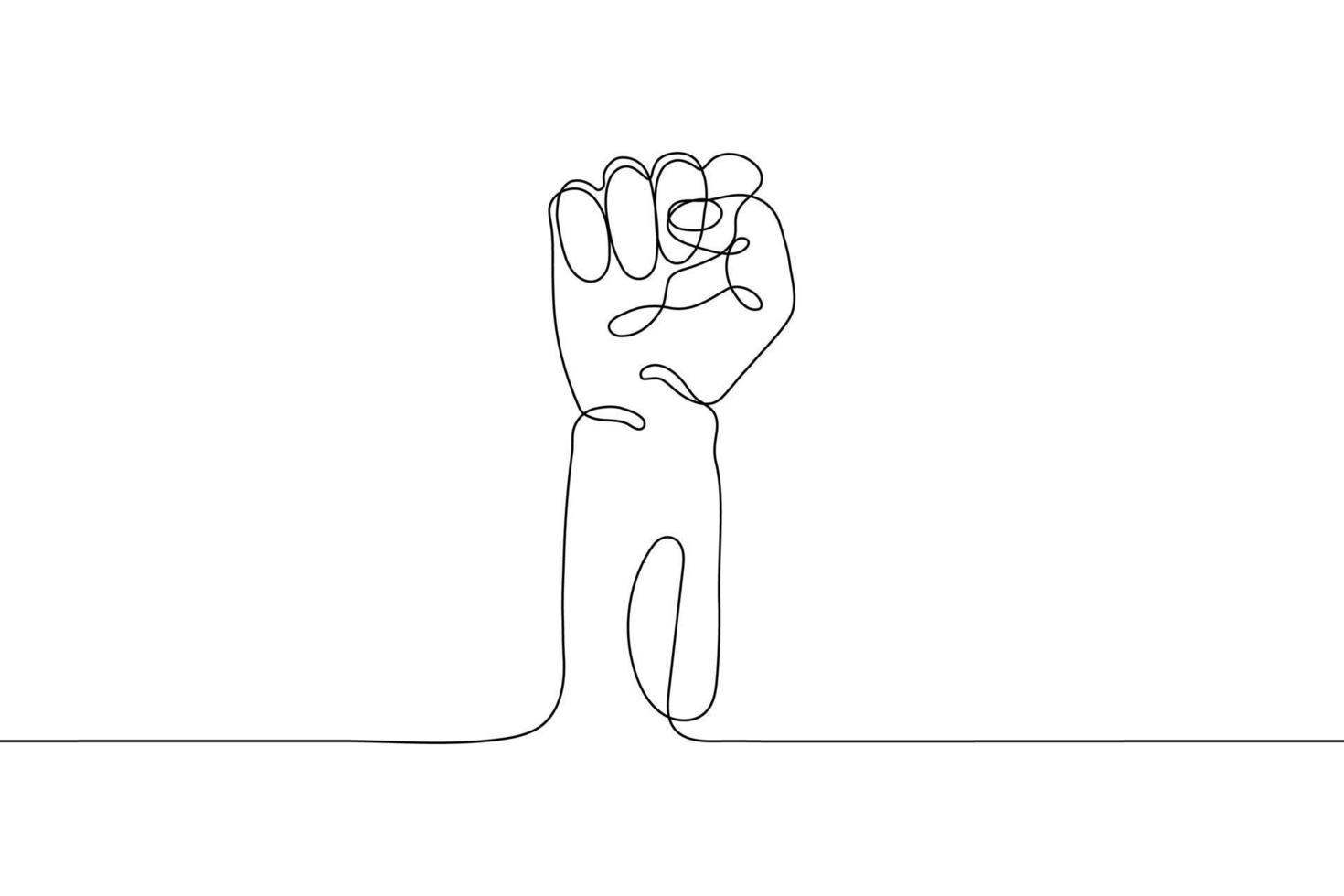 Single line drawn hand gesture, minimalistic human fist, symbol of demonstration, revolution, protest, power, strength or champion. Dynamic continuous one line graphic vector design