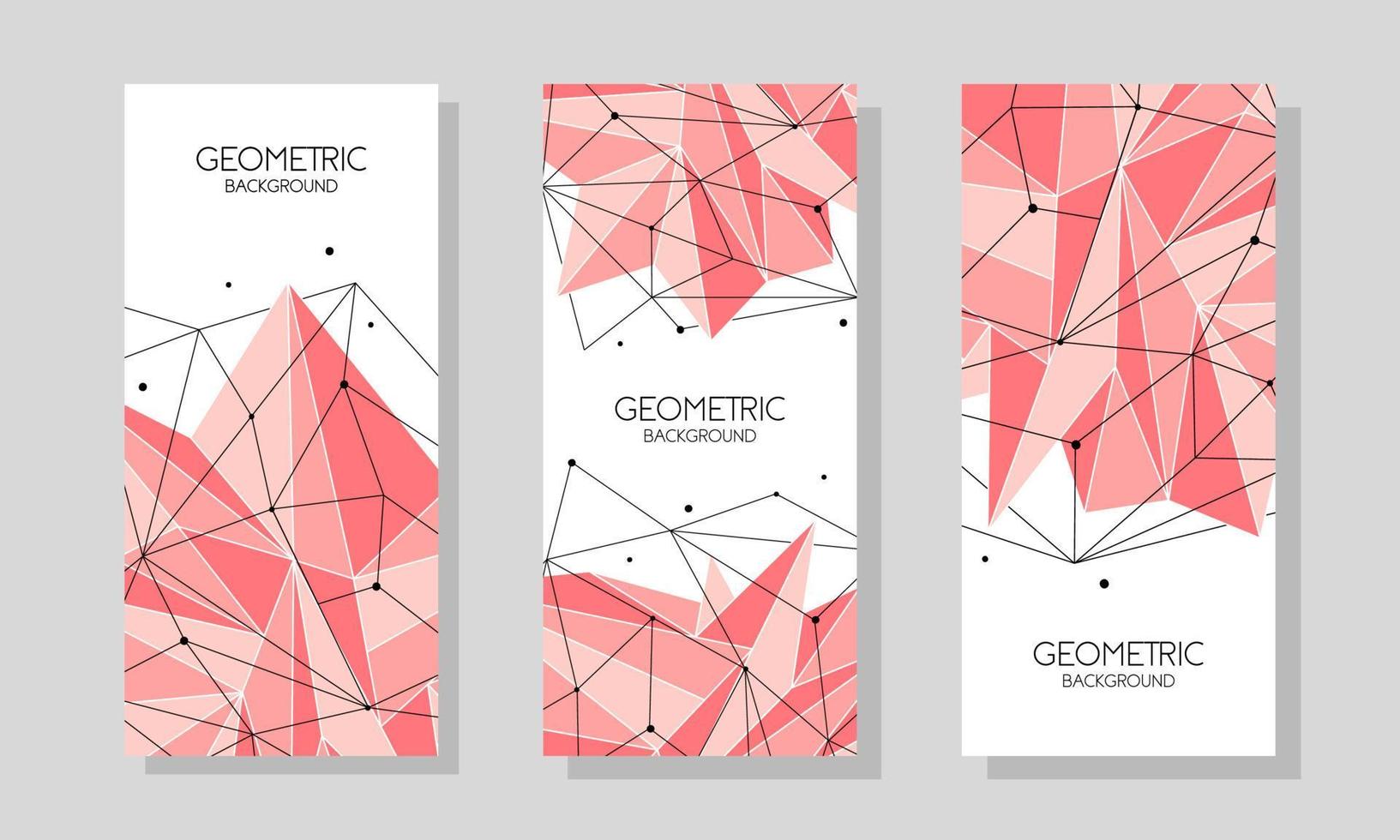 Polygonal pink abstract futuristic template, low poly sign on white background. Vector lines, dots and triangle shapes, connecting network. Brochure template, cover layout, magazine, flyer design.