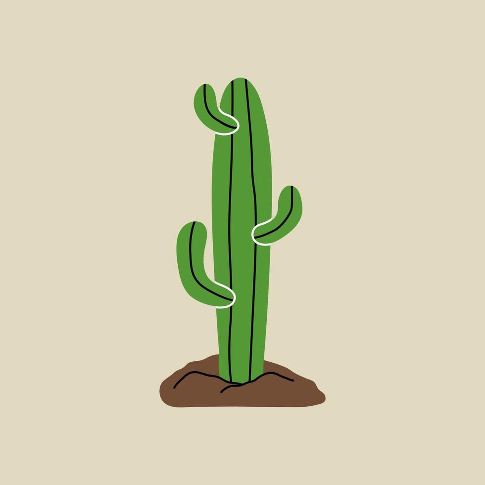 elemento salvaje oeste en estilo moderno plano, estilo de línea. ilustración vectorial dibujada a mano de la planta de cactus, diseño de dibujos animados. parche de vaquero, insignia, emblema. vector