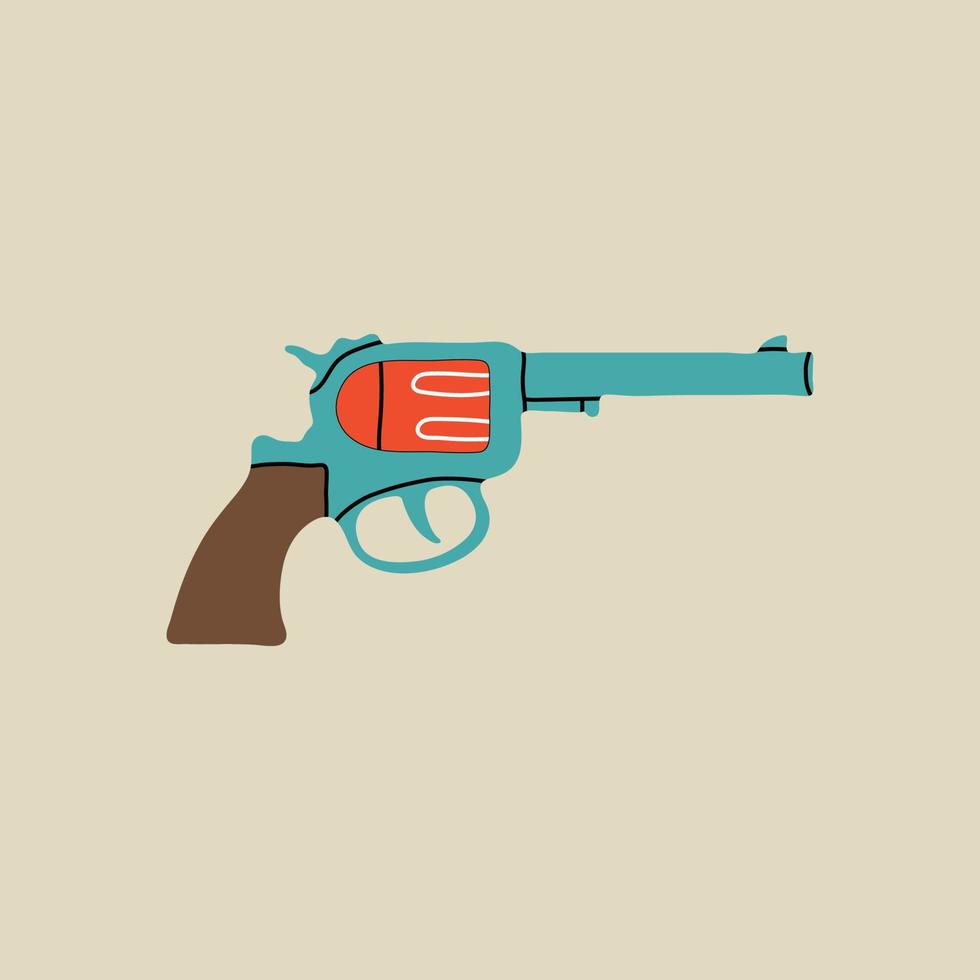 elemento salvaje oeste en estilo moderno plano, estilo de línea. ilustración vectorial dibujada a mano del viejo revólver vaquero occidental, pistola, pistola, arma, diseño de dibujos animados. parche de vaquero, insignia, emblema. vector