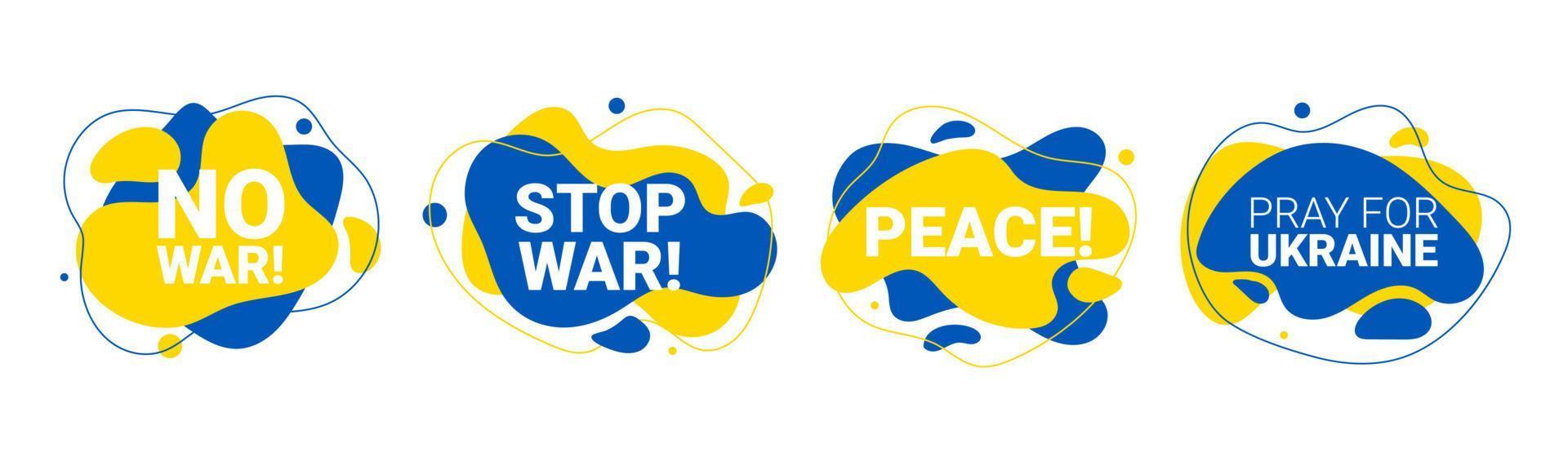 Vector liquid and fluid background illustration of No War, stop war, peace, pray for ukraine concept with prohibition sign on Ukraine flag. No war and military attack in Ukraine poster.