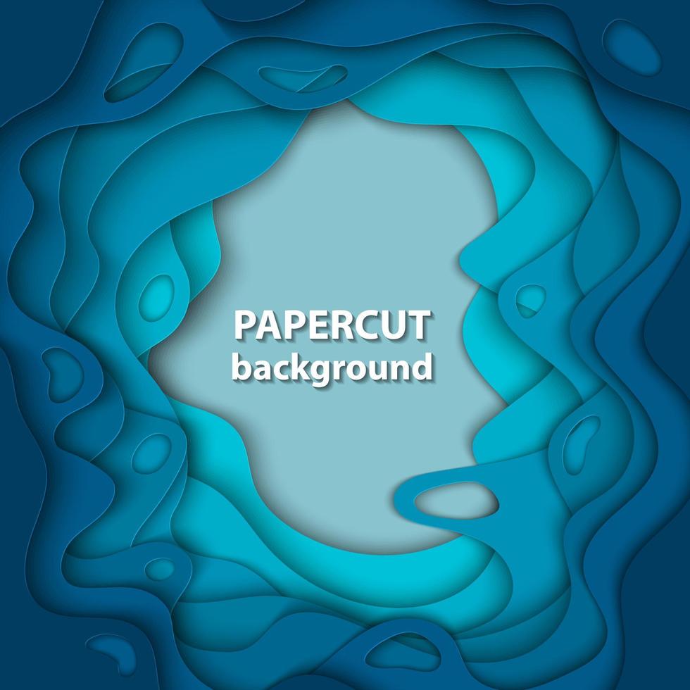 fondo vectorial con formas de corte de papel de color azul profundo. Estilo de arte de papel abstracto 3d, diseño de diseño para presentaciones de negocios, volantes, carteles, impresiones, decoración, tarjetas, portada de folleto. vector