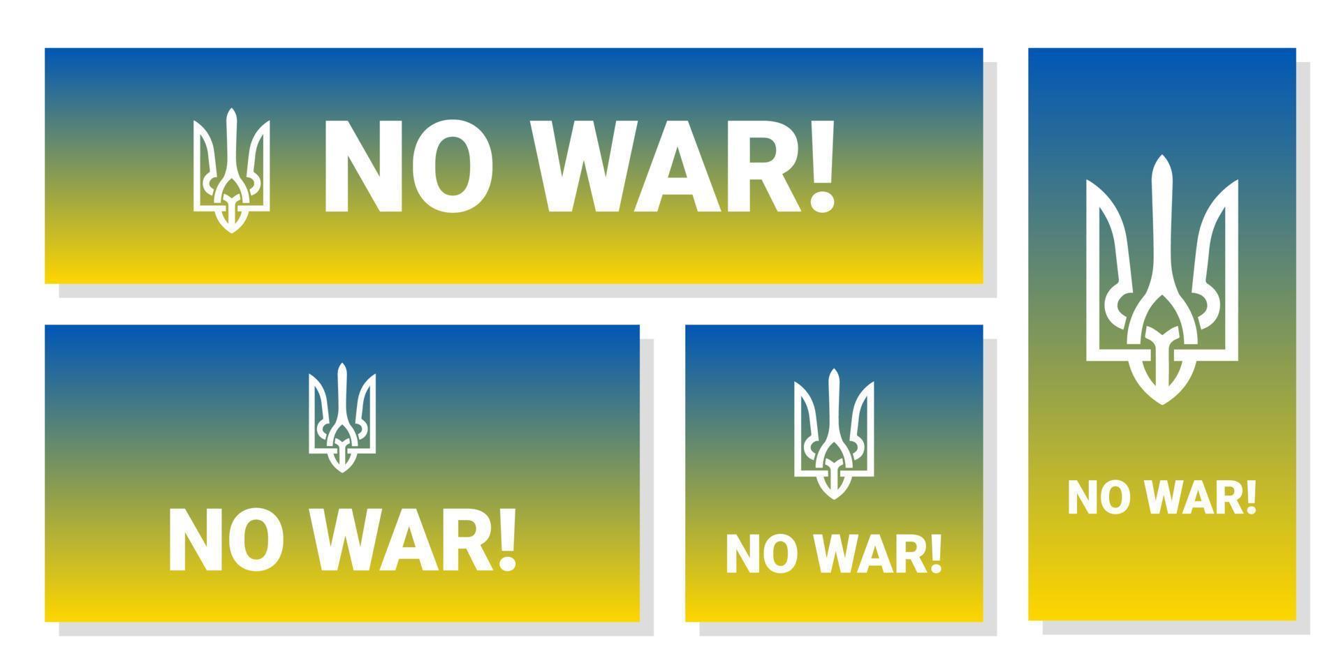 Vector gradiend background illustration of No War concept with prohibition sign on Ukraine flag. No war and military attack in Ukraine poster.