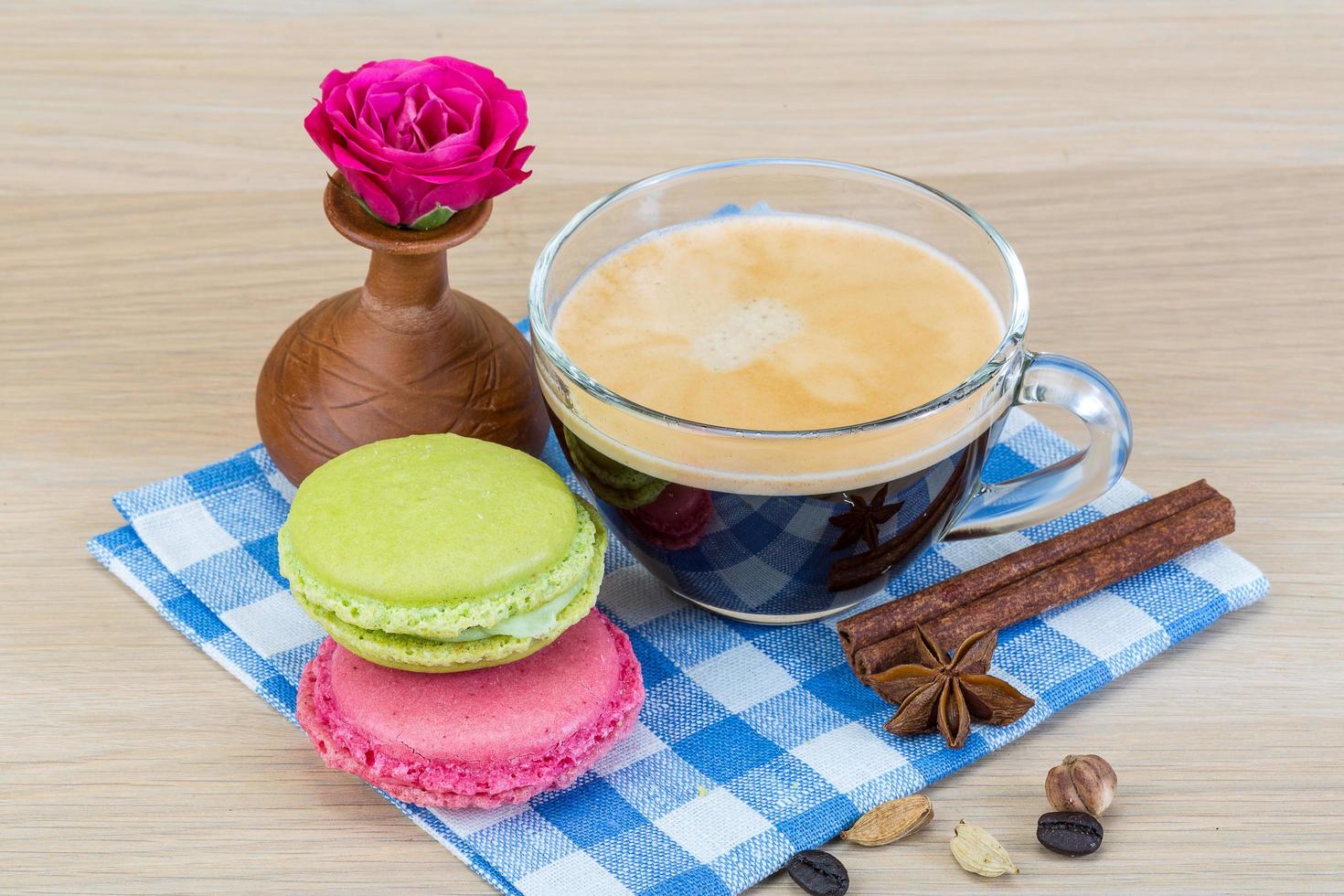 Macaroon delicious on wooden background photo