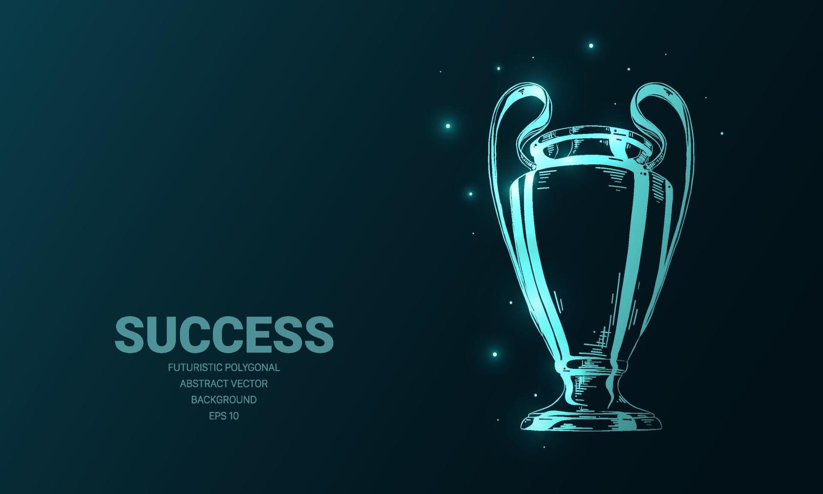 Futuristic style illustration for banners, decoration and web. Hand drawn sketch of glowing champion cup in blue background. Detailed drawing. vector
