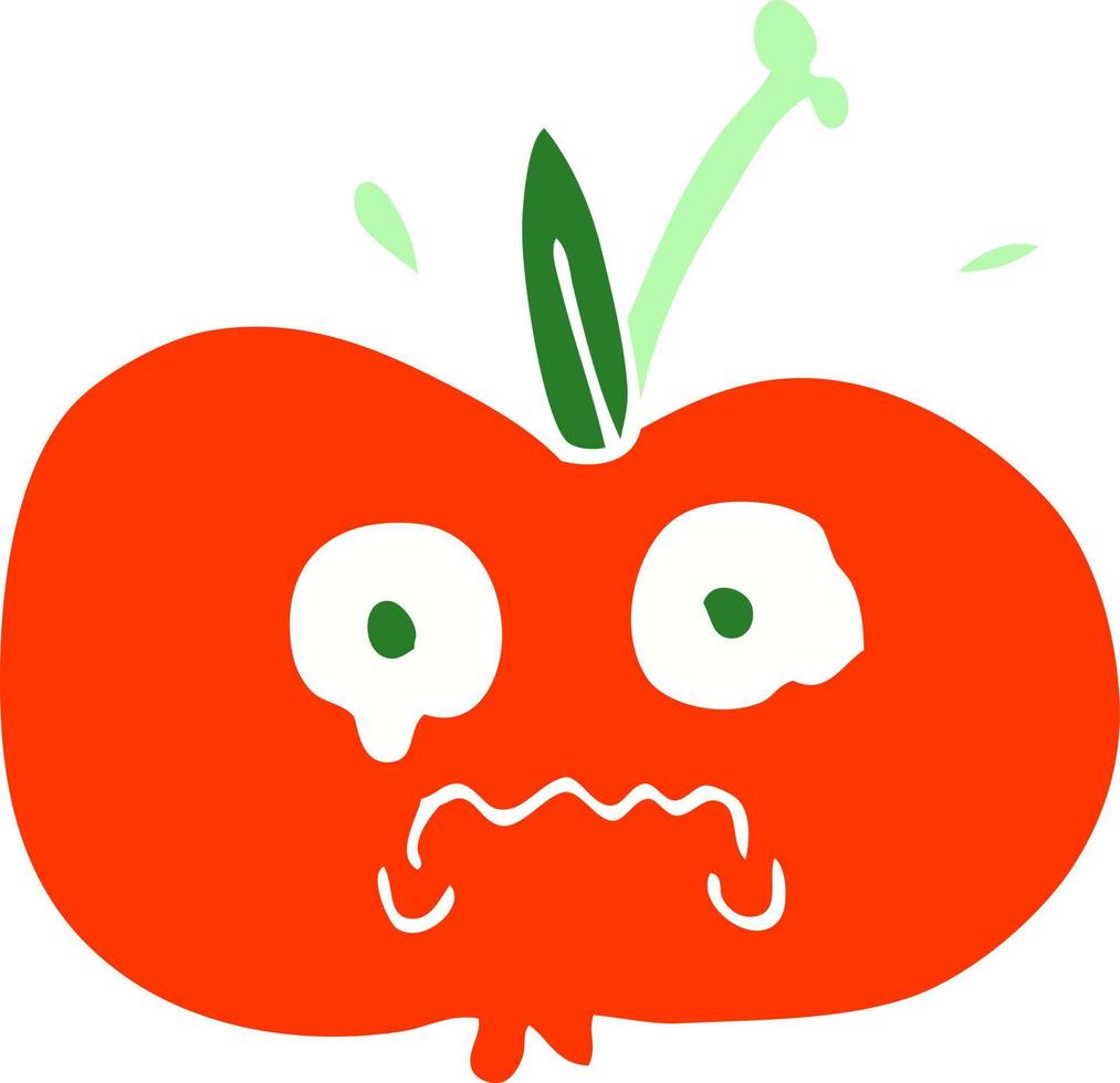 flat color illustration cartoon of a sad apple vector