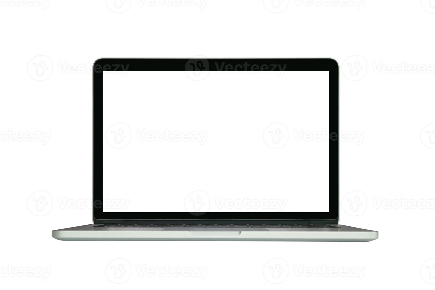 Laptop computer with blank screen isolated on white background photo