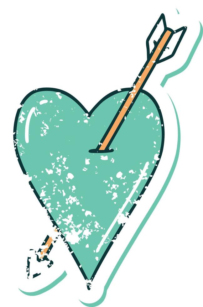 distressed sticker tattoo style icon of an arrow and heart vector