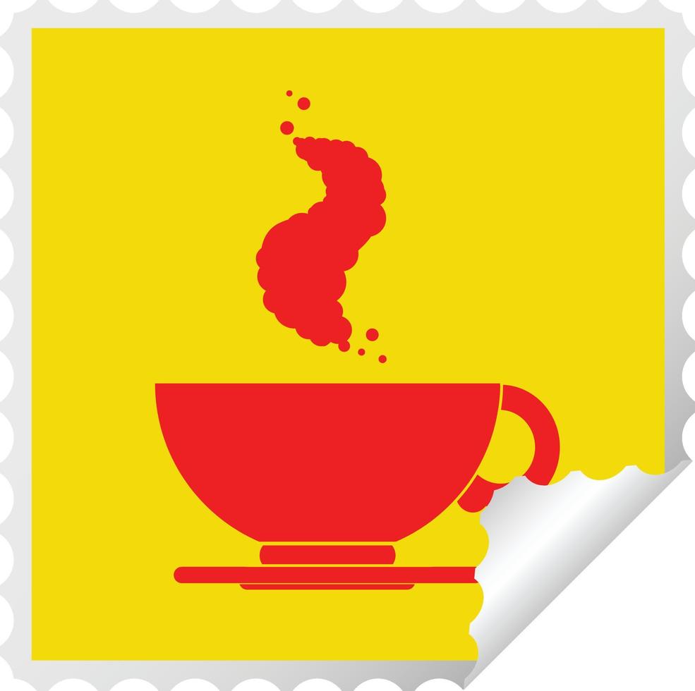 hot cup of coffee square peeling sticker vector