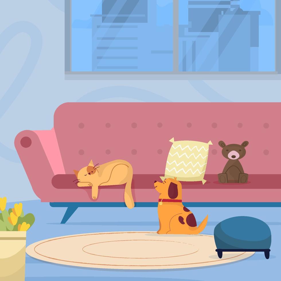 Dog And Cat in The Couch Concept vector