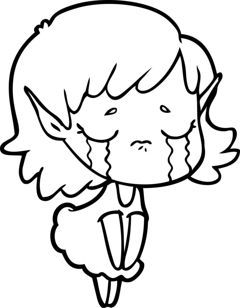 cartoon crying elf girl vector